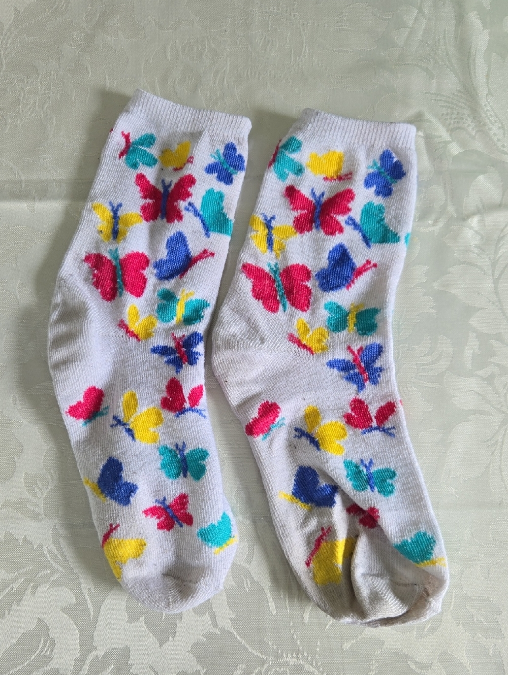 White Socks with Colorful Butterfly Print